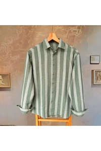 Erkek Oversize Gömlek Yaka Keten Uzun Kollu Yazlık Gömlek